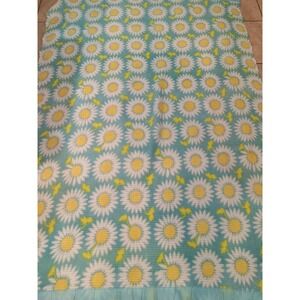 Vintage Daisy Blanket Aqua Yellow White Boho Cozy Throw